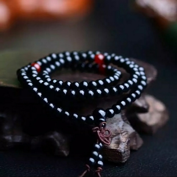 Yoga Meditation Sandalwood Mala Beads Rosary Wrap Bracelet Wooden Red Black - Picture 5 of 16